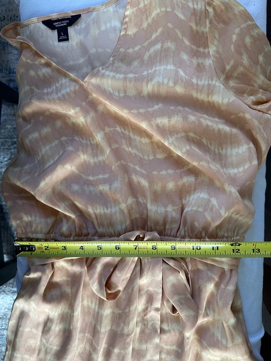 Simply Vera Wang Peach Tie Dye Midi Dress Size Large Boho Puff Sleeve Belted - Picture 8 of 11